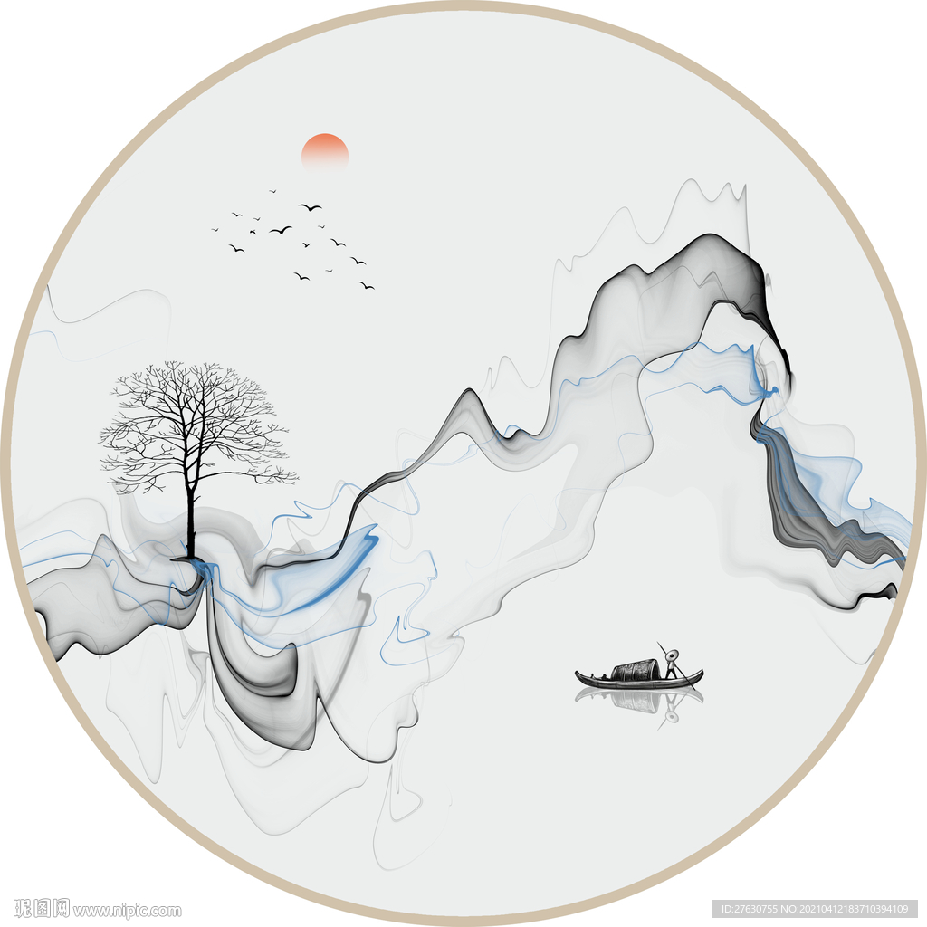 圆形意境山水装饰画