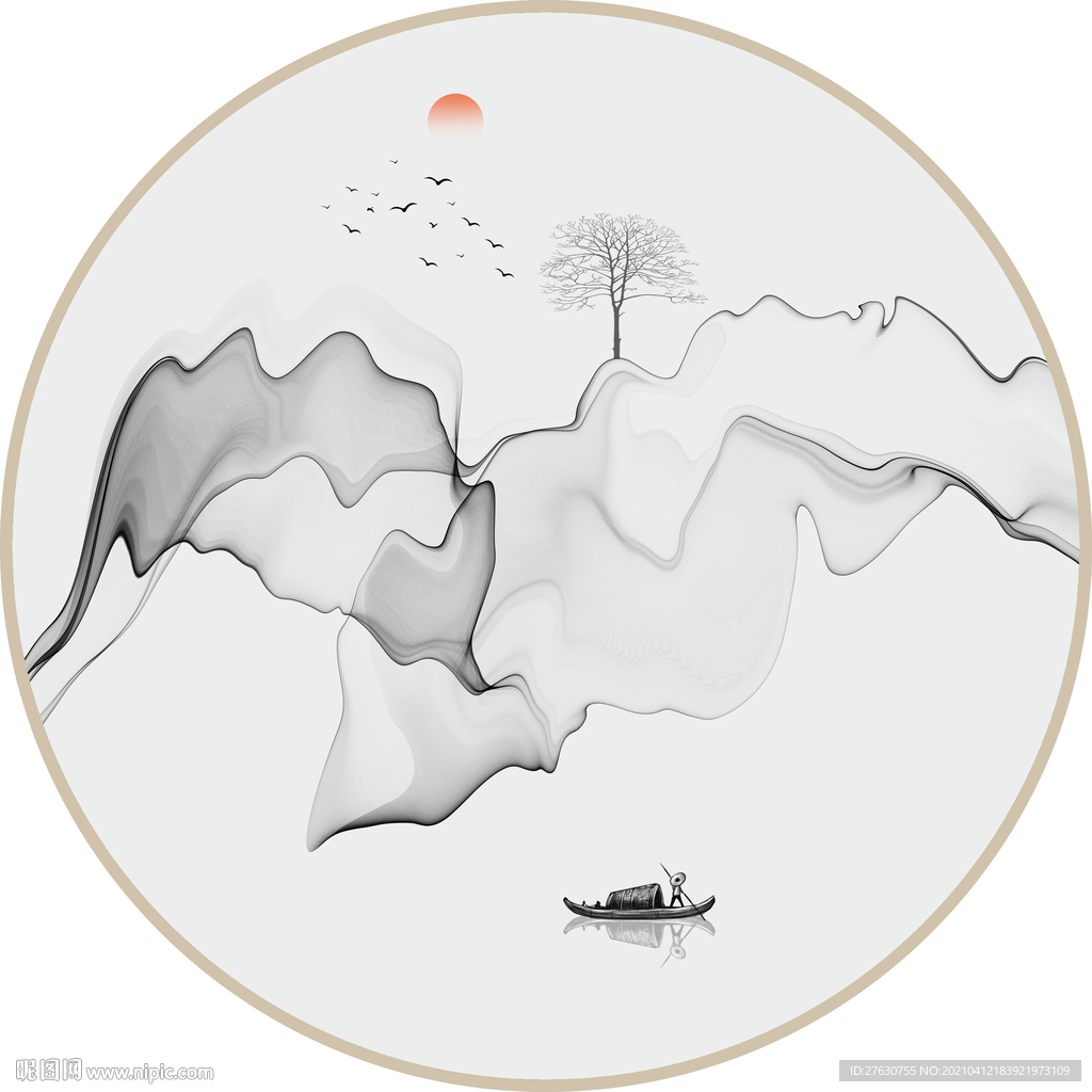 圆形意境山水装饰画