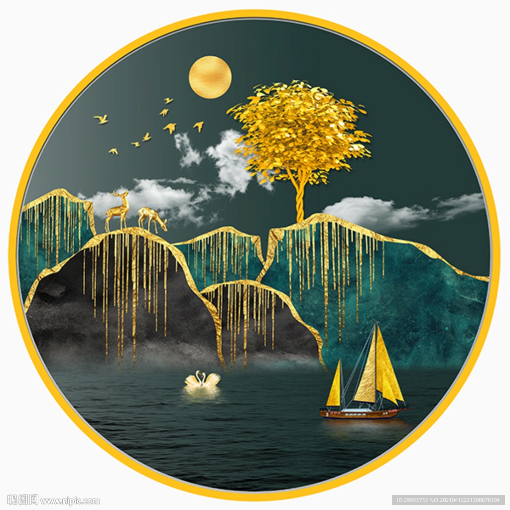 轻奢麋鹿发财树装饰画