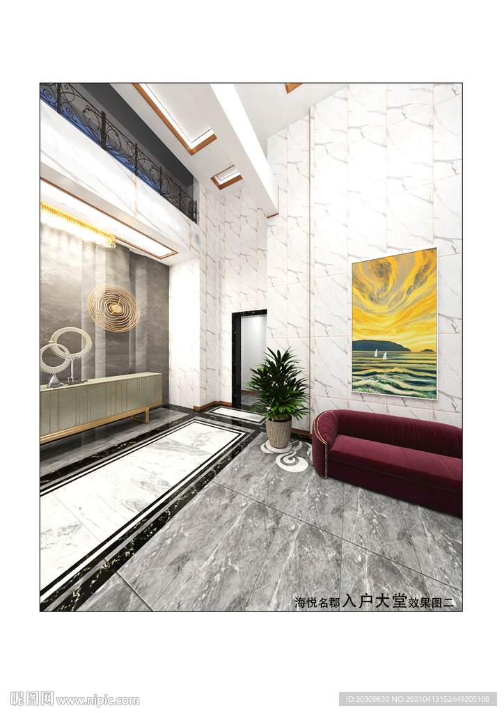 小区单元门入户大堂3D模型