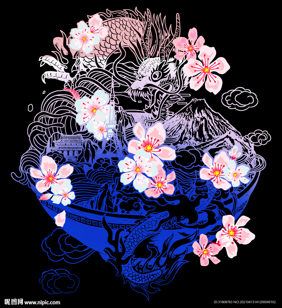 手绘线条龙