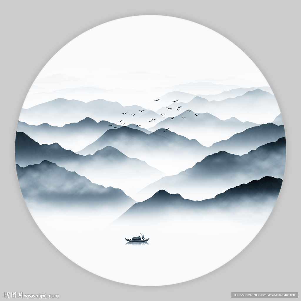 圆形山水画