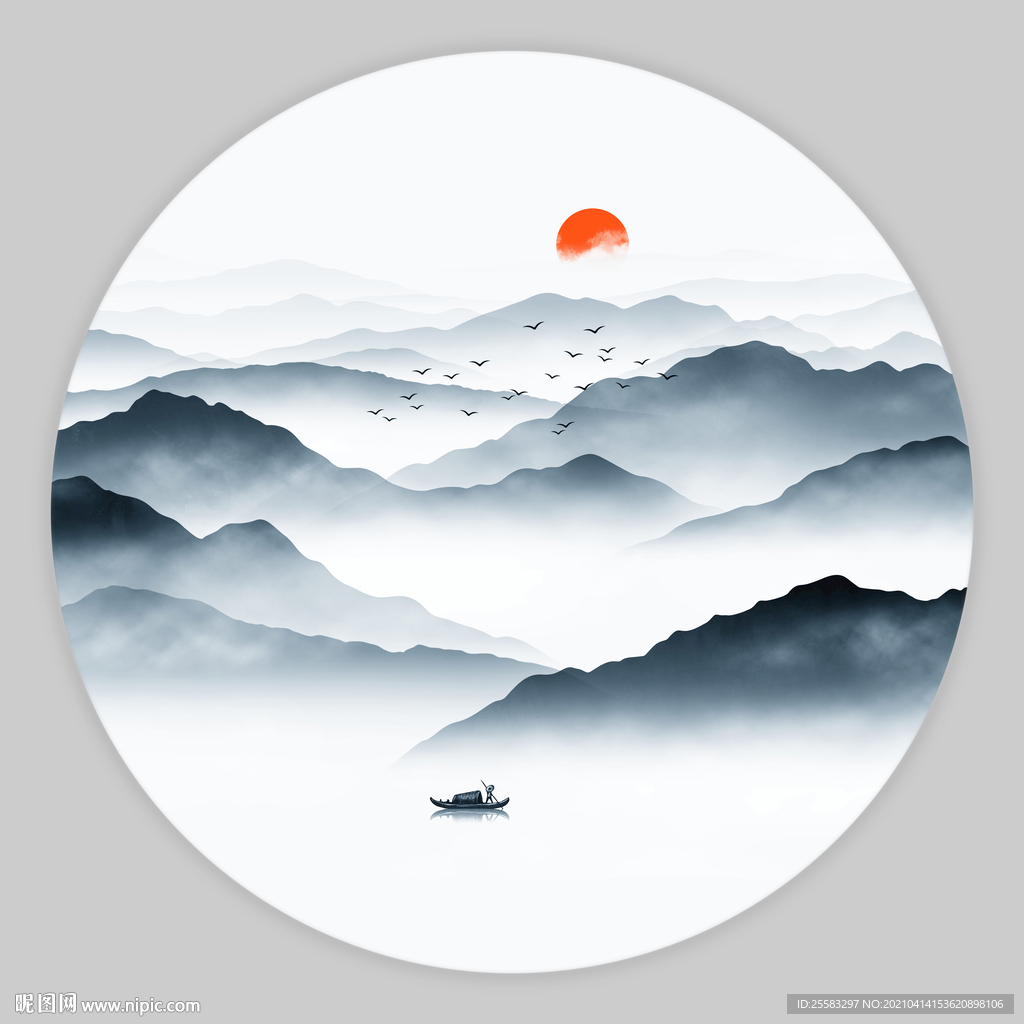 圆形山水画