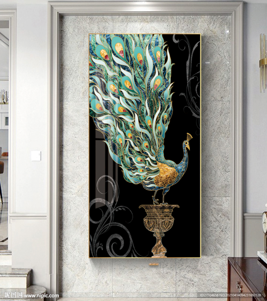 简约珐琅彩孔雀玄关