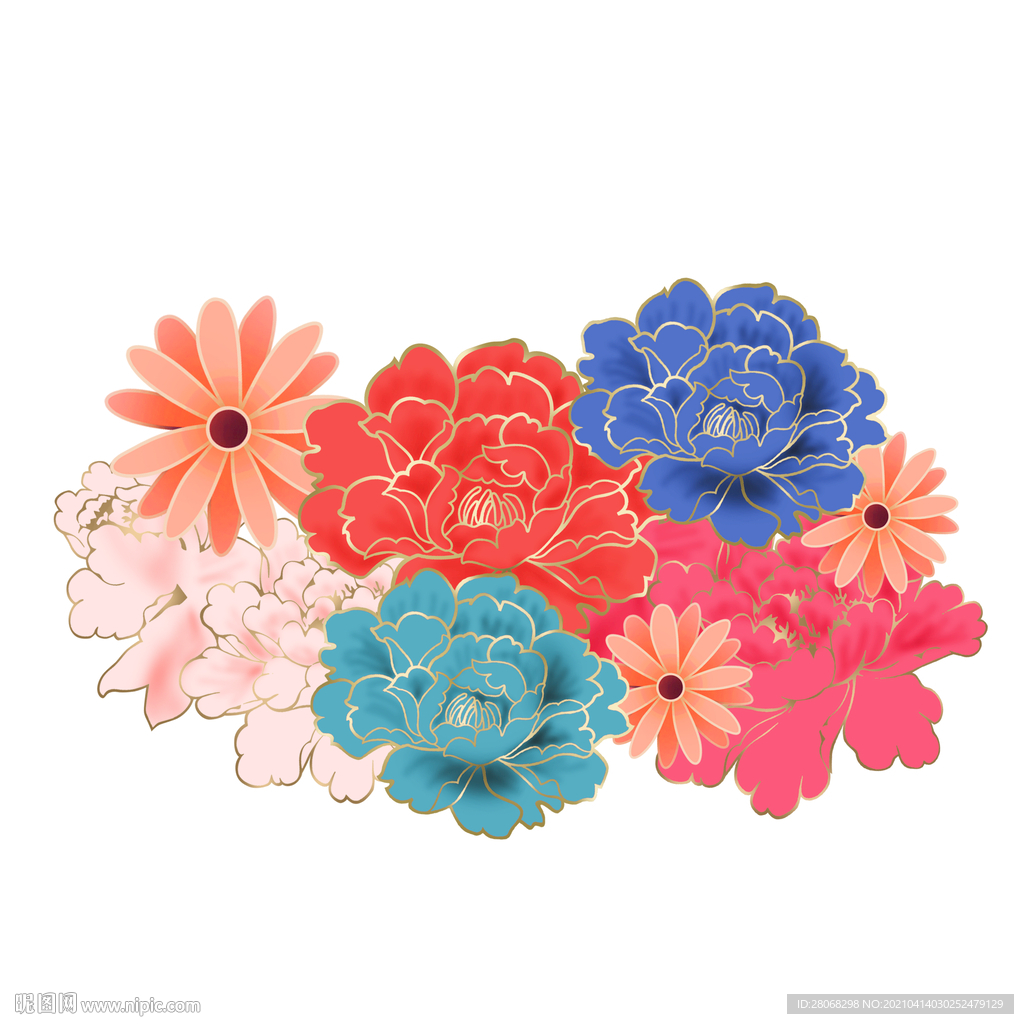 国潮装饰插画花朵元素