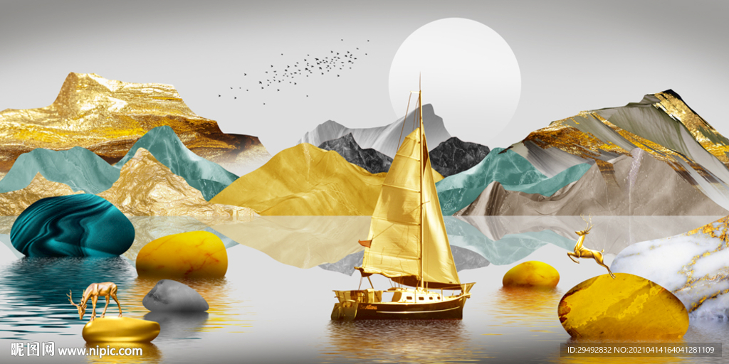 一帆风顺山水画