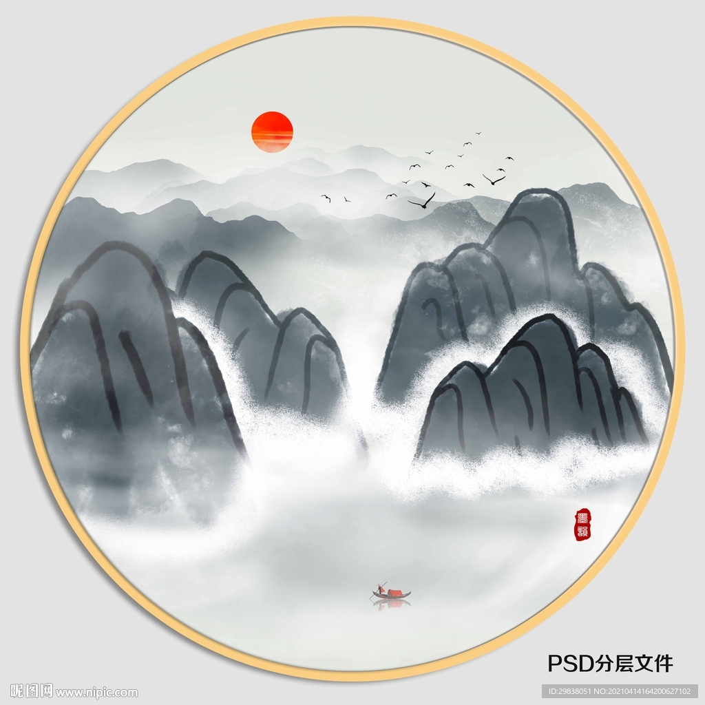 圆形水墨画