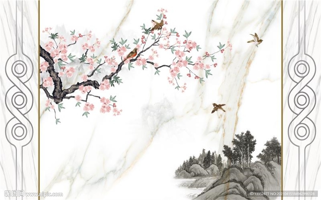 花鸟石纹护墙板