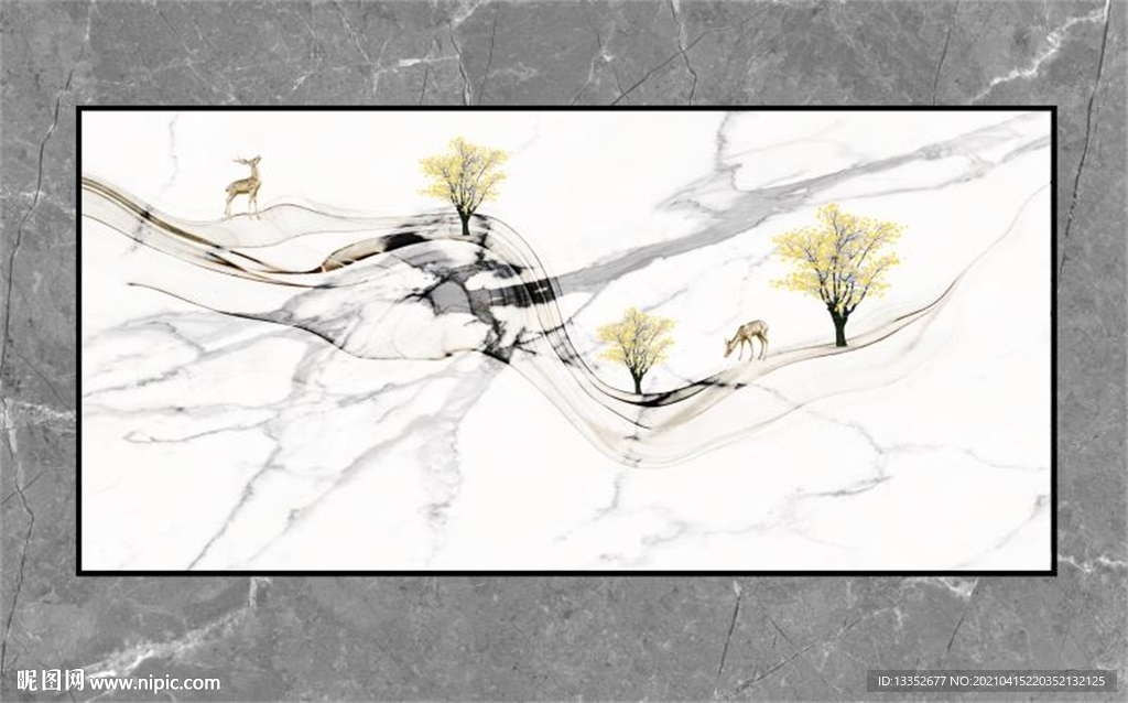 爵士白石纹抽象线条麋鹿