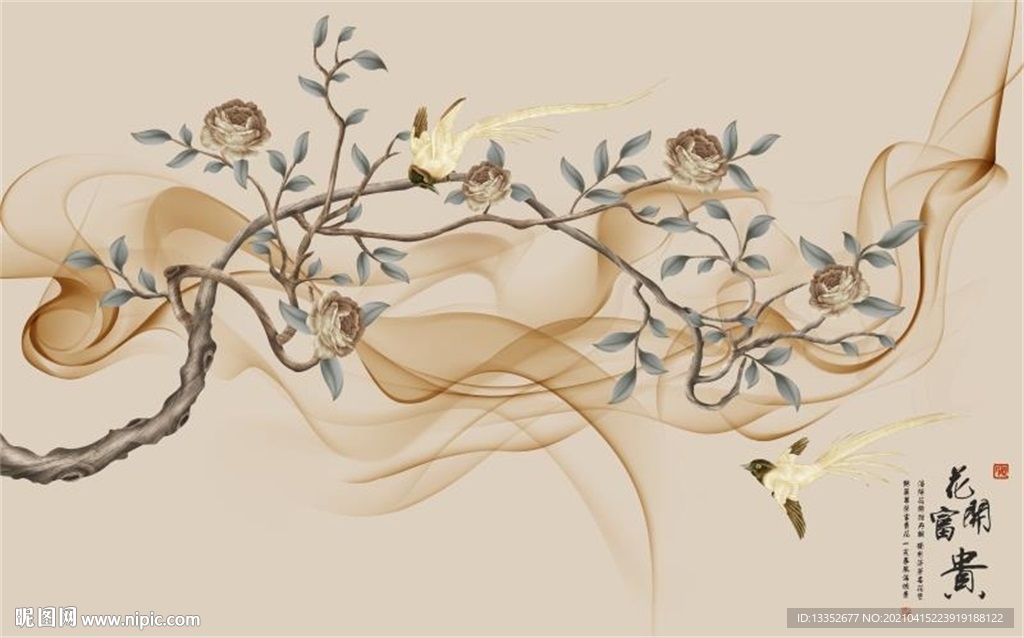 玉兰花鸟抽象线条
