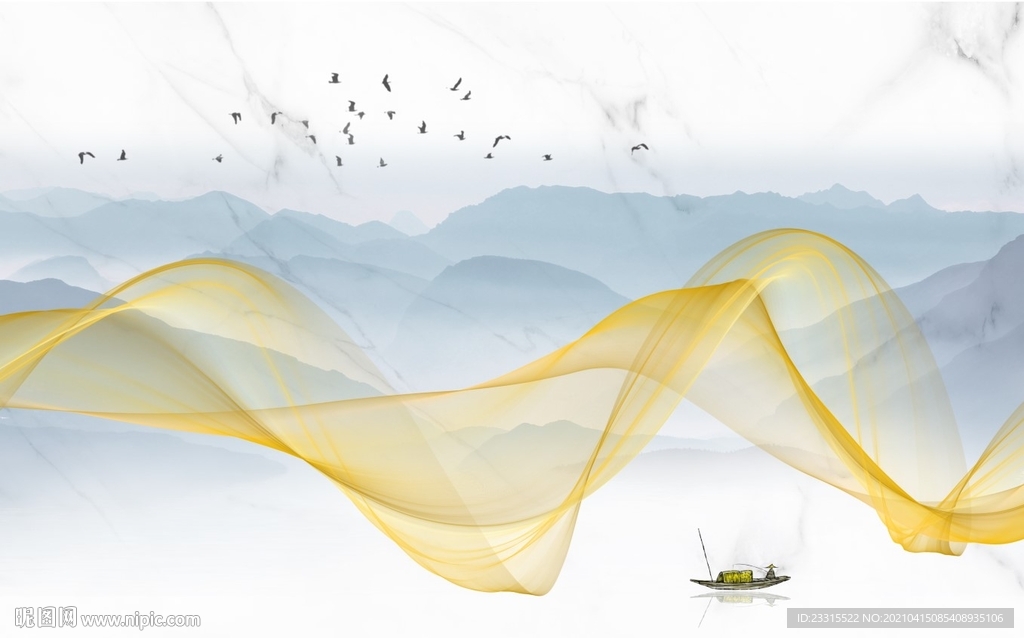 爵士白轻奢曲线山水背景墙