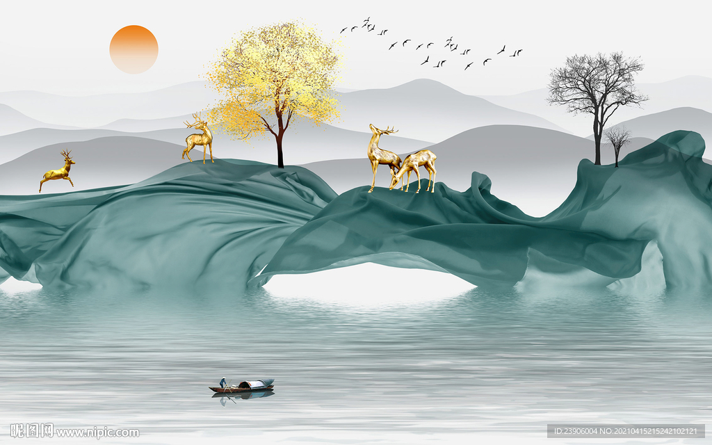 中式意境山水背景墙