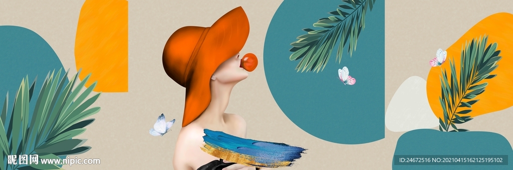 爱马仕橙 美女装饰画