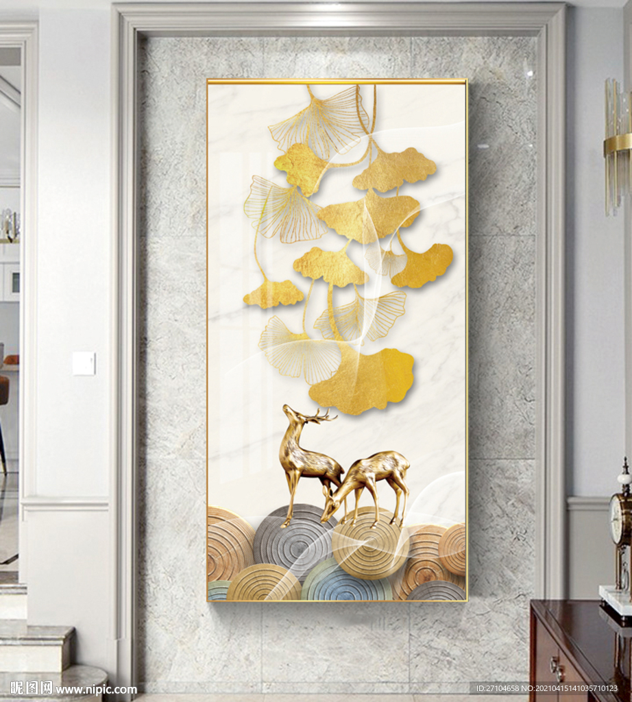 简约发财鹿银杏叶玄关