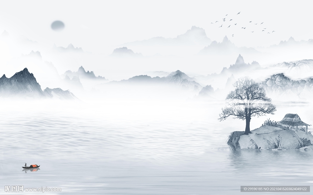 爆款 新简约山水画 tif分层