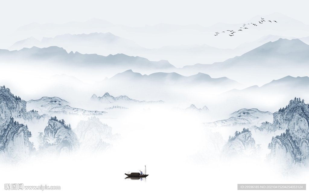 最新简约山水画 tif分层