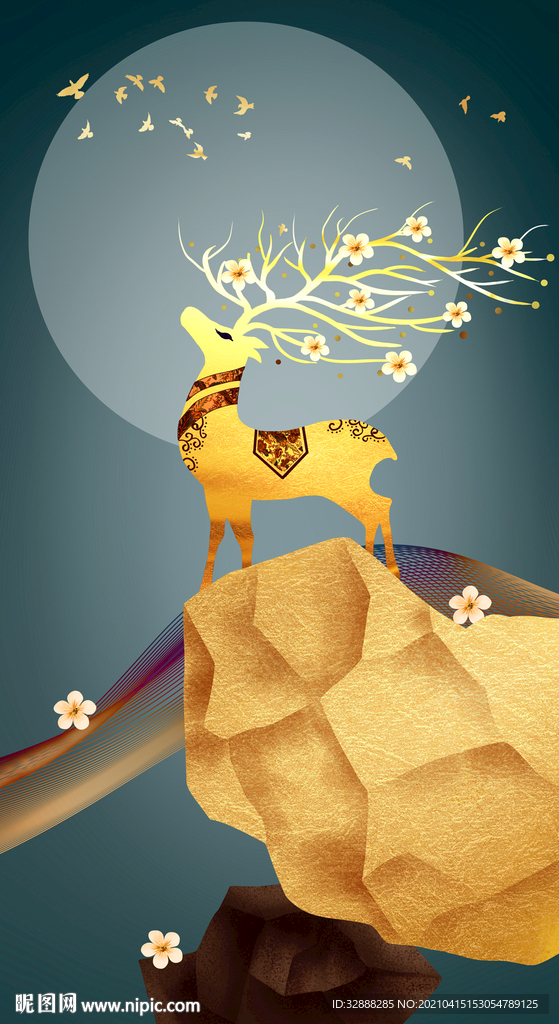 麋鹿晶瓷画玄关