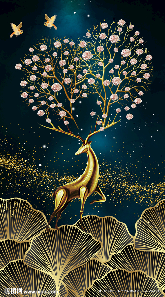 梅花鹿晶瓷画玄关