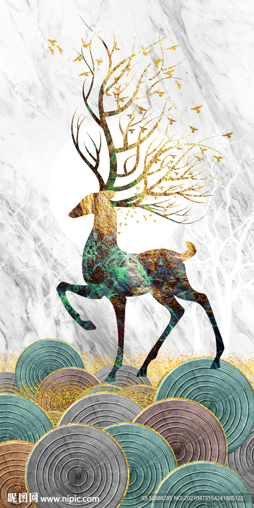 麋鹿年轮晶瓷画