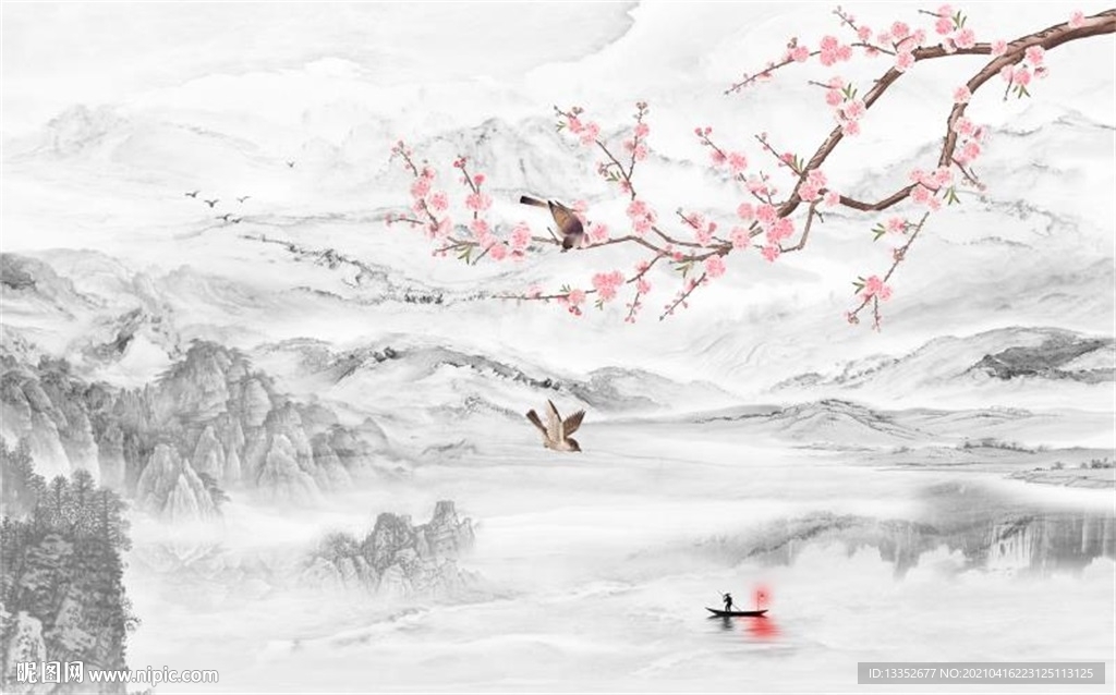 花鸟山水石纹