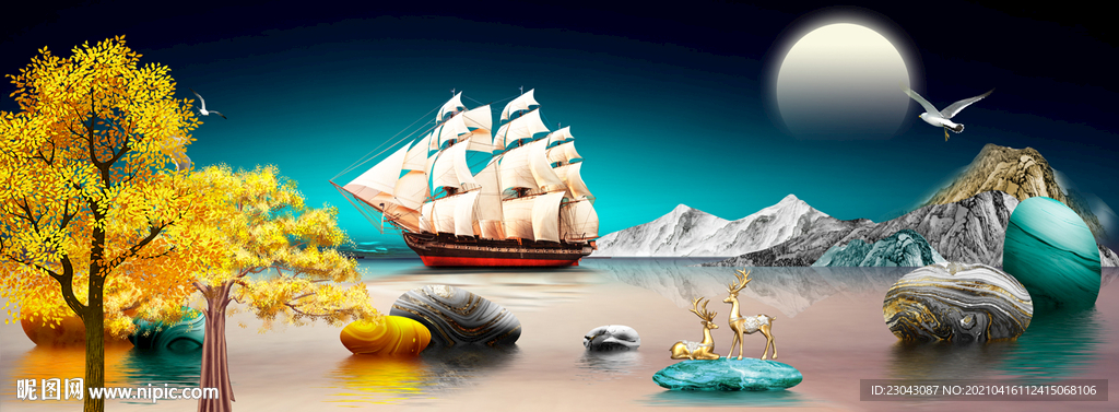 一帆风顺山水画