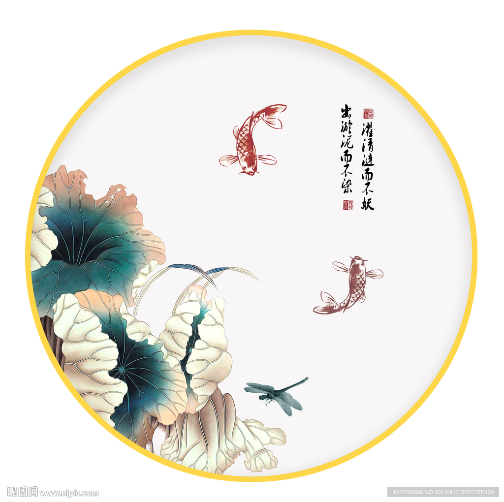 圆形画 荷花