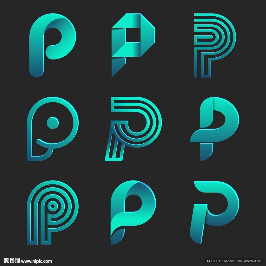 字母P创意图形图标UI 