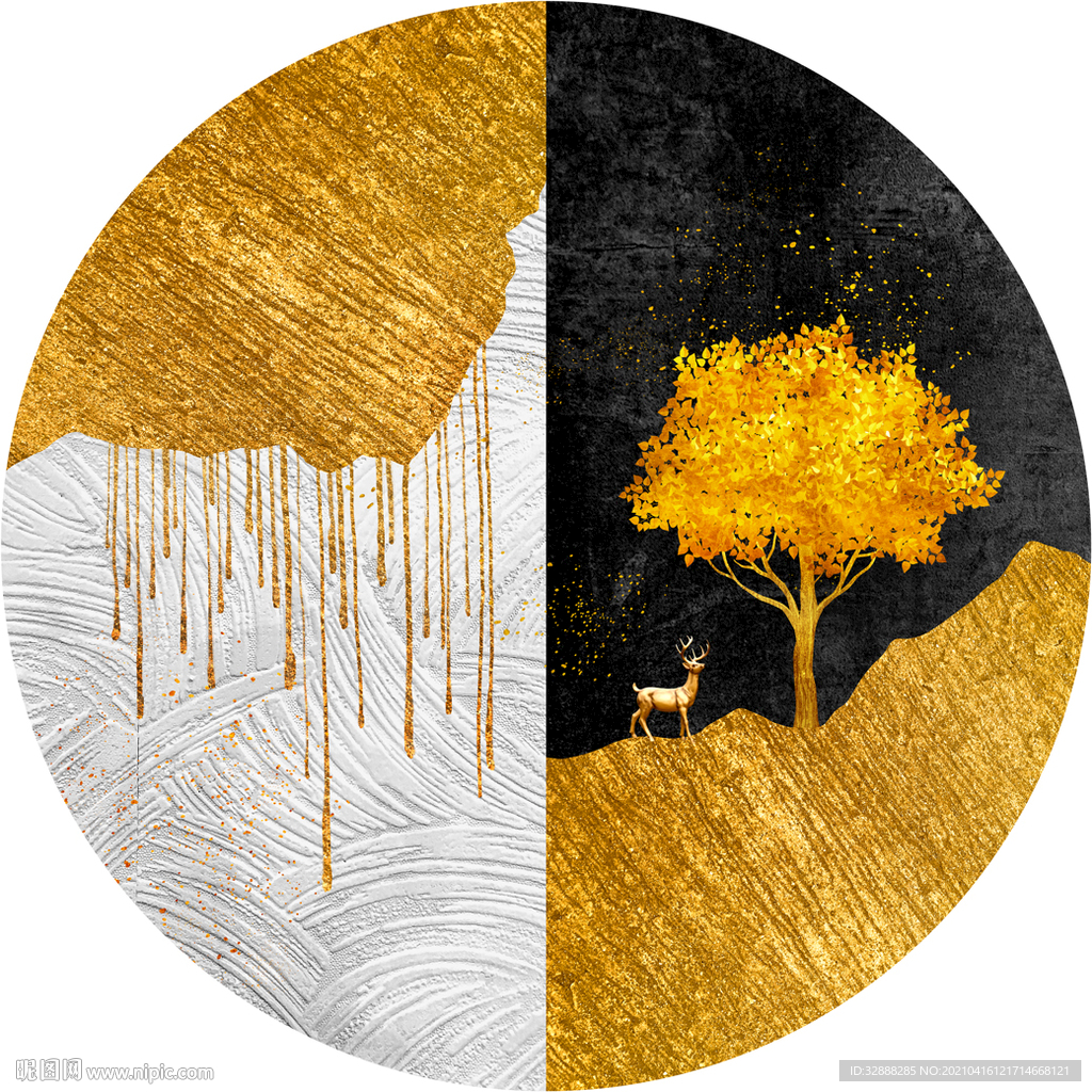 麋鹿装饰画 圆形玄关