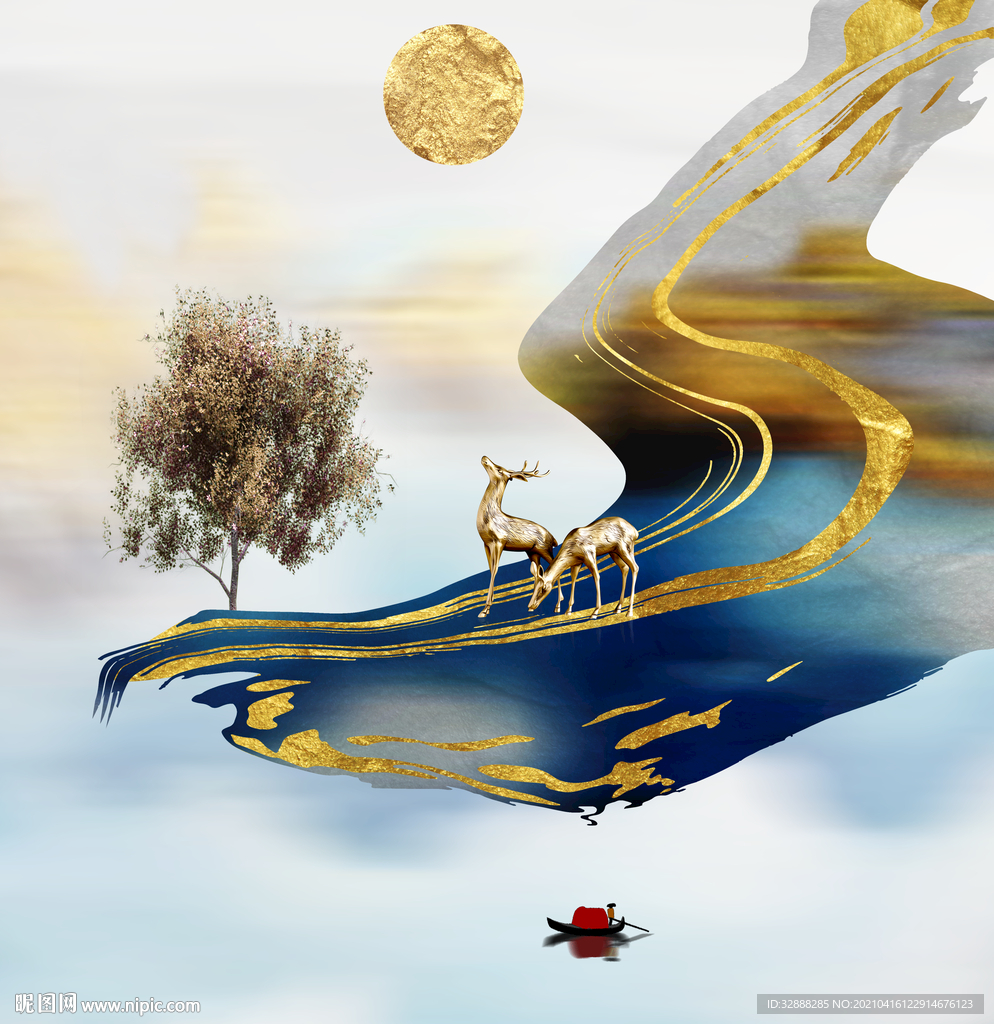 麋鹿意境山水