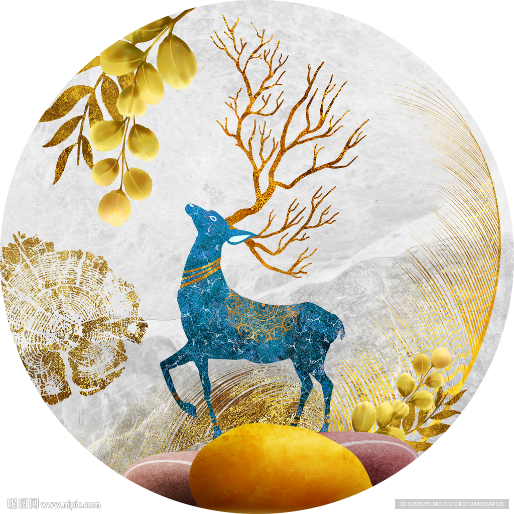 圆形麋鹿装饰画