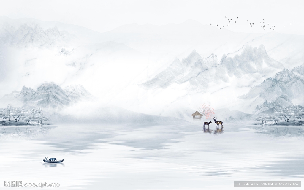 高档新山水背景墙 TIF分层