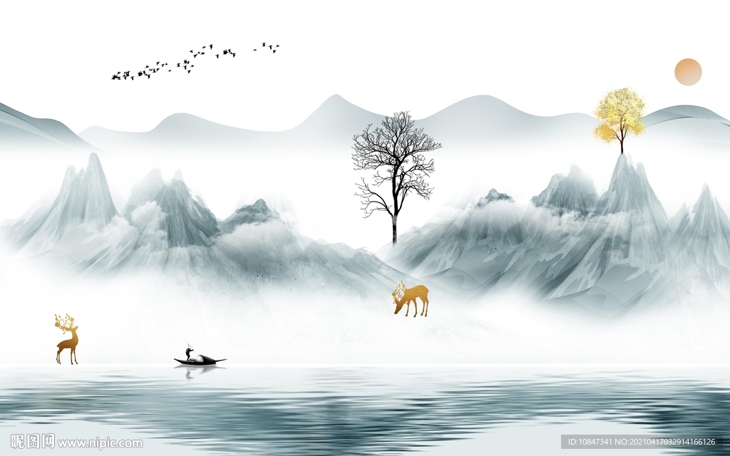 现代新山水背景墙 TIF分层