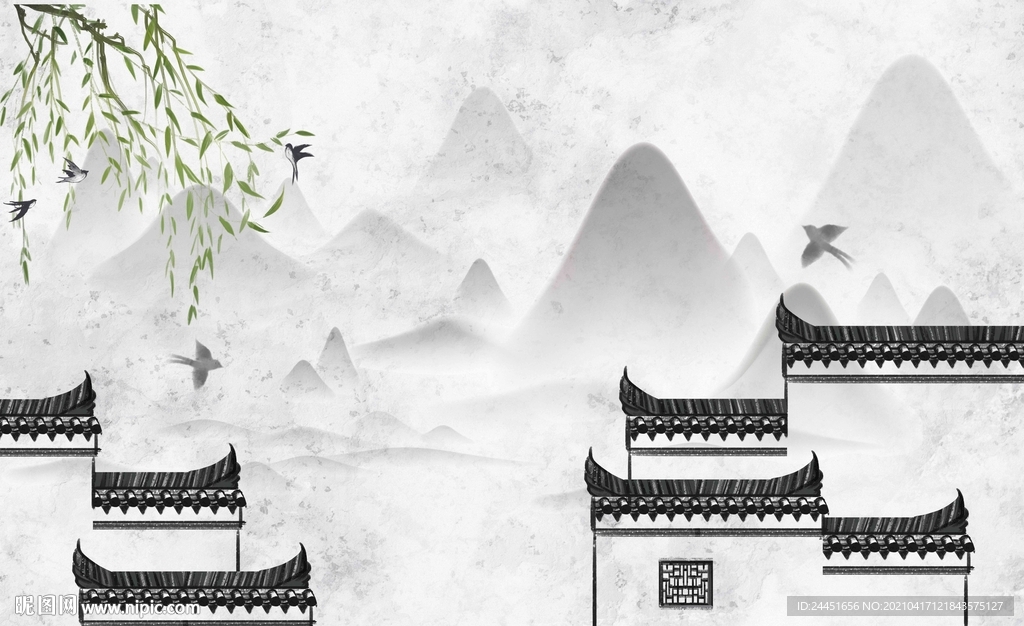 徽式建筑山水装饰画