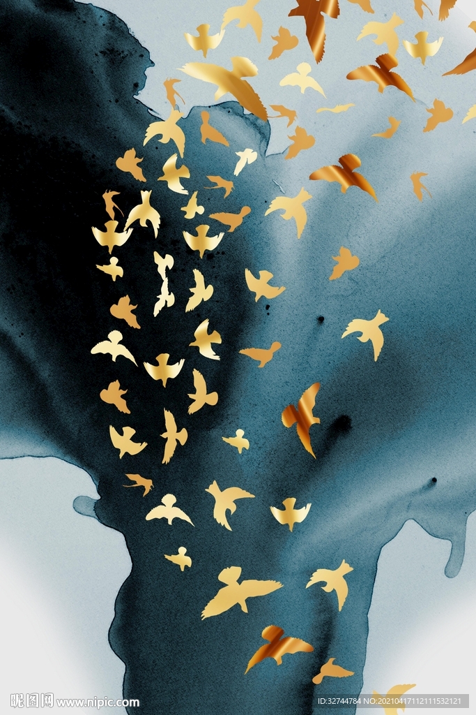 金色鸟群装饰画