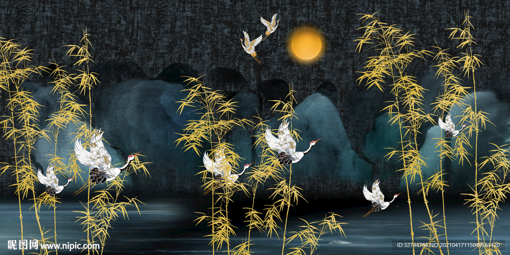 仙鹤竹子三联画玄关