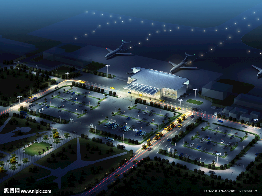 飞机场规划设计夜景鸟瞰图