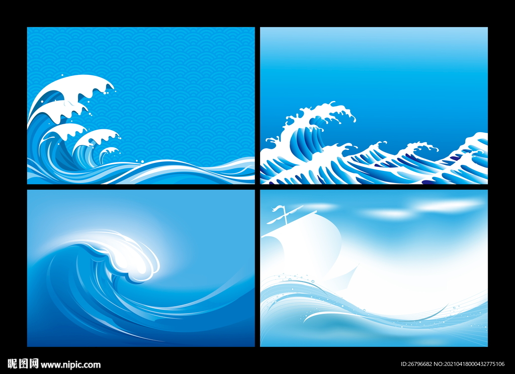 矢量帆船海浪