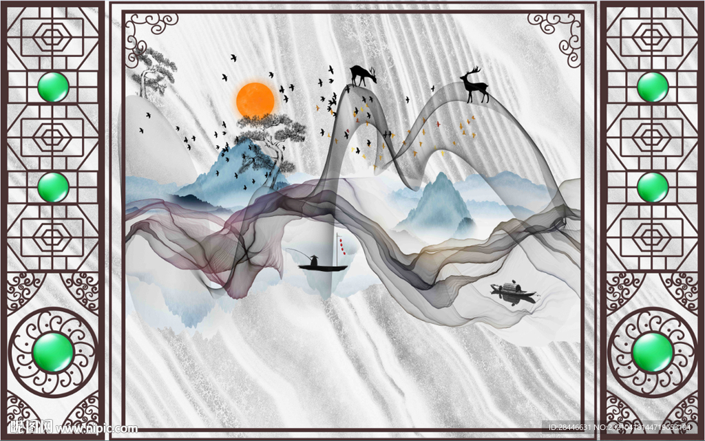 新中式电视背景墙装饰画