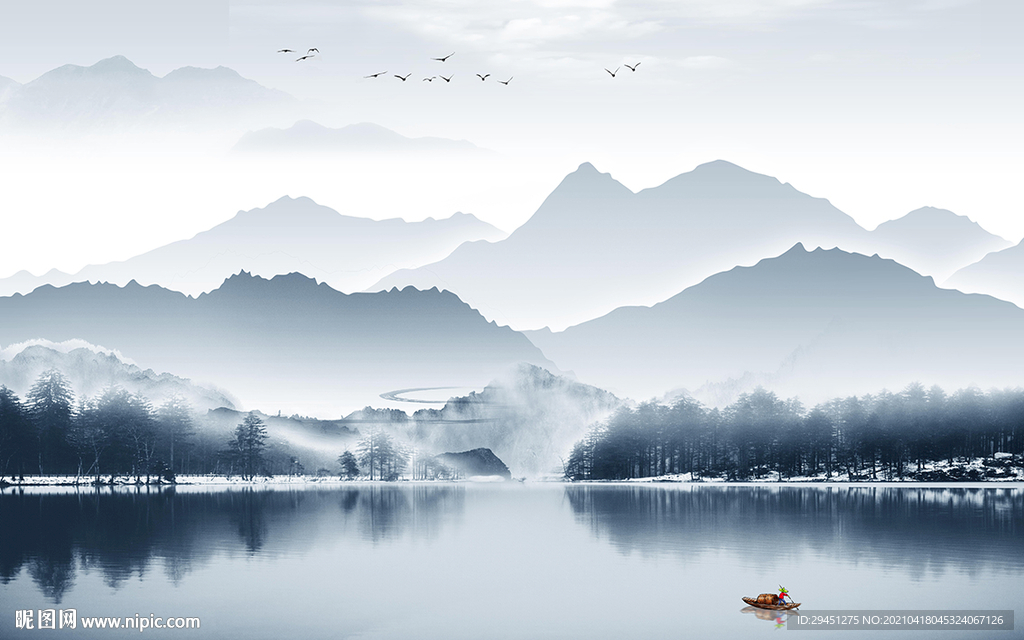 简约客厅背景山水 tif分层