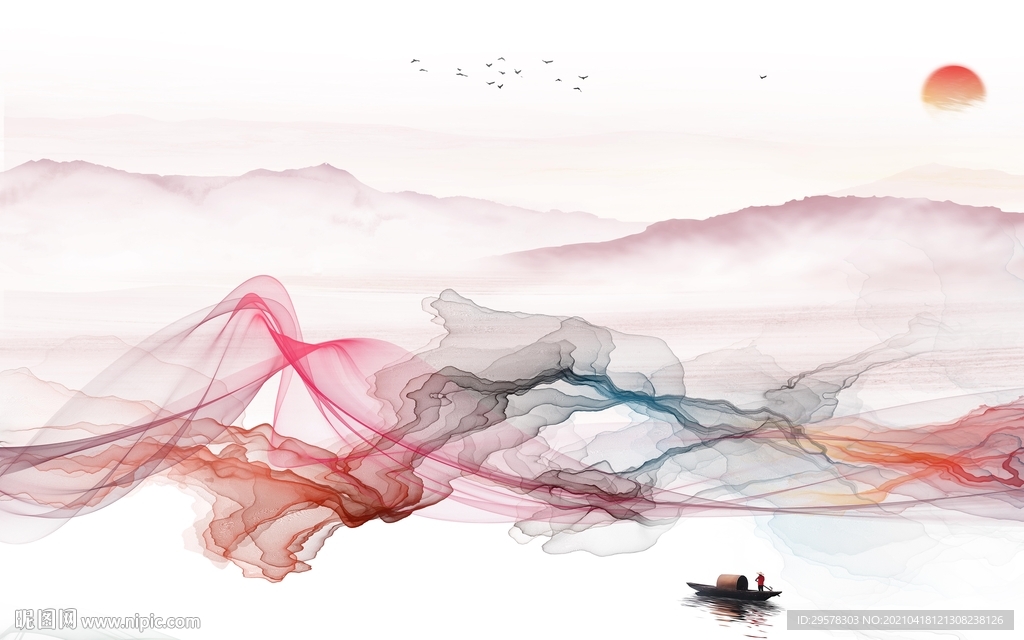 线条意境中式山水 tif分层