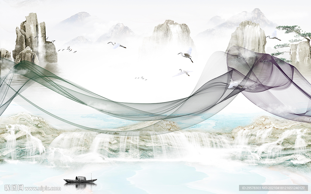 高清 意境中式山水 tif分层