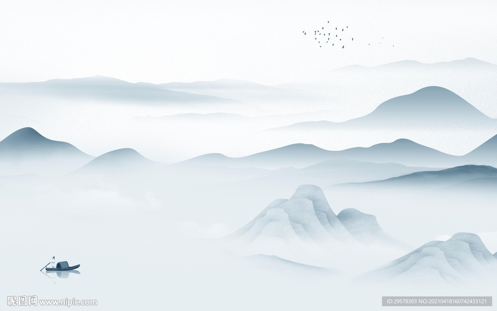 现代意境中式山水 tif分层