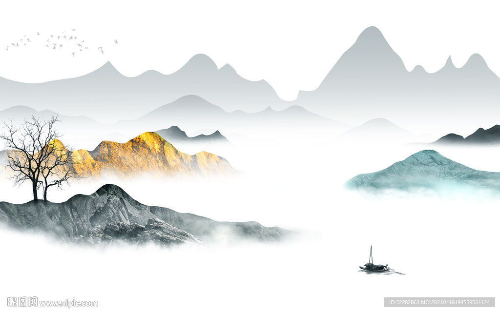 最新风景山水墙画 文件分层