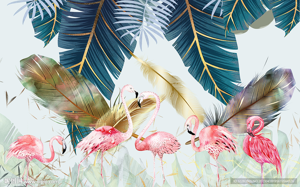 火烈鸟高清无框画 文件分层