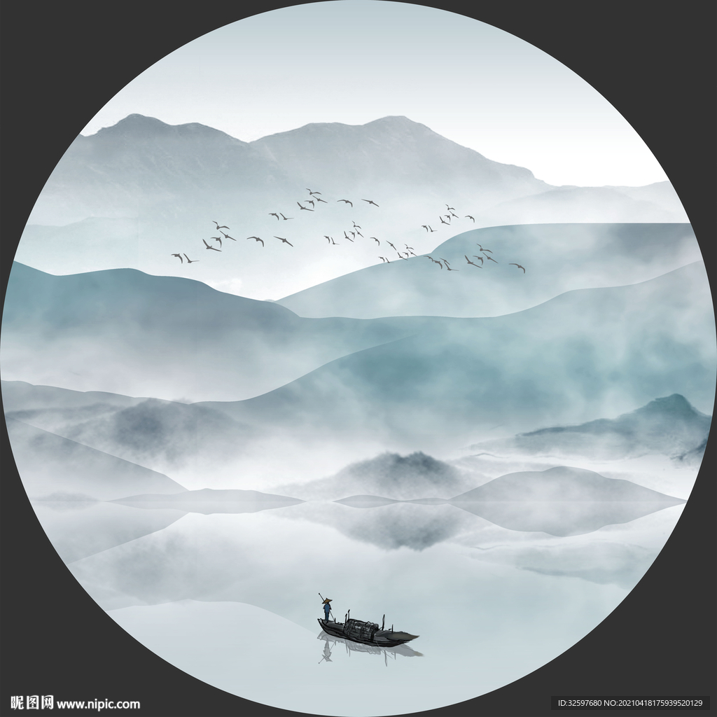 圆形意境山水玄关