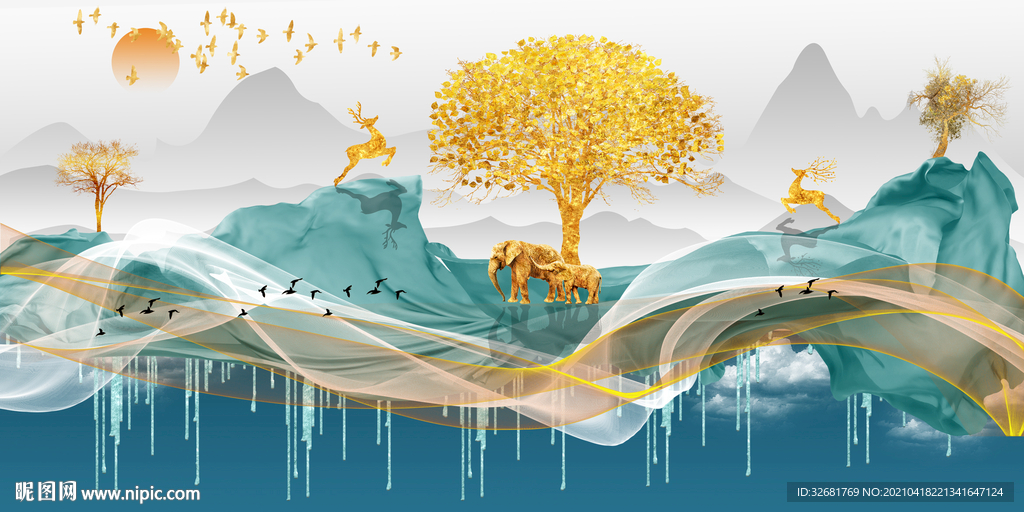 麋鹿发财树玄关