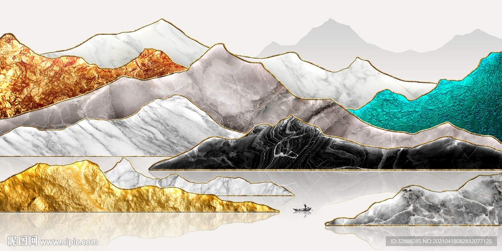 金色山水大理石装饰画