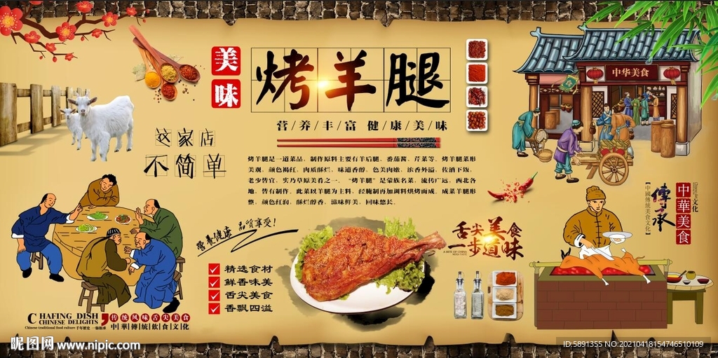 烤羊腿背景墙