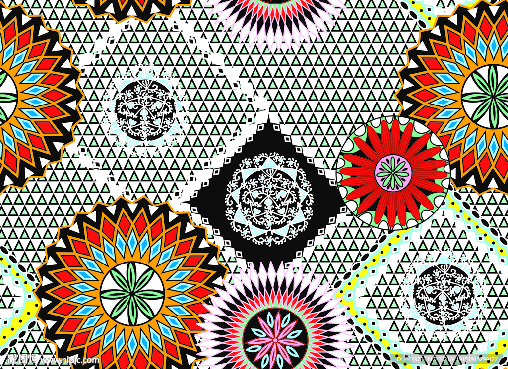 大牌数码印花几何连衣裙