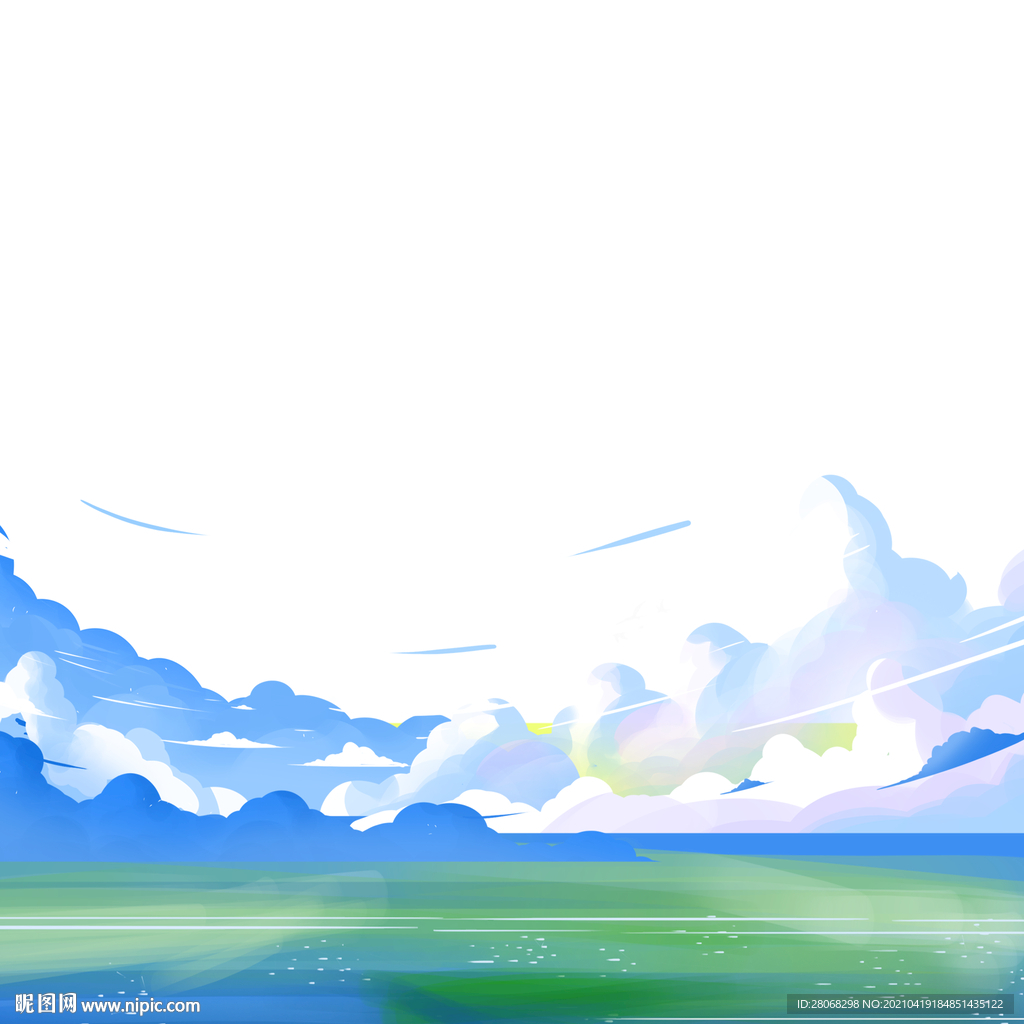 插画卡通云朵草原背景